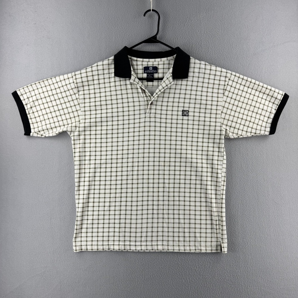 Vintage Givenchy Activewear Shirt Mens Large Cream Check Cotton Polo Golf 90s